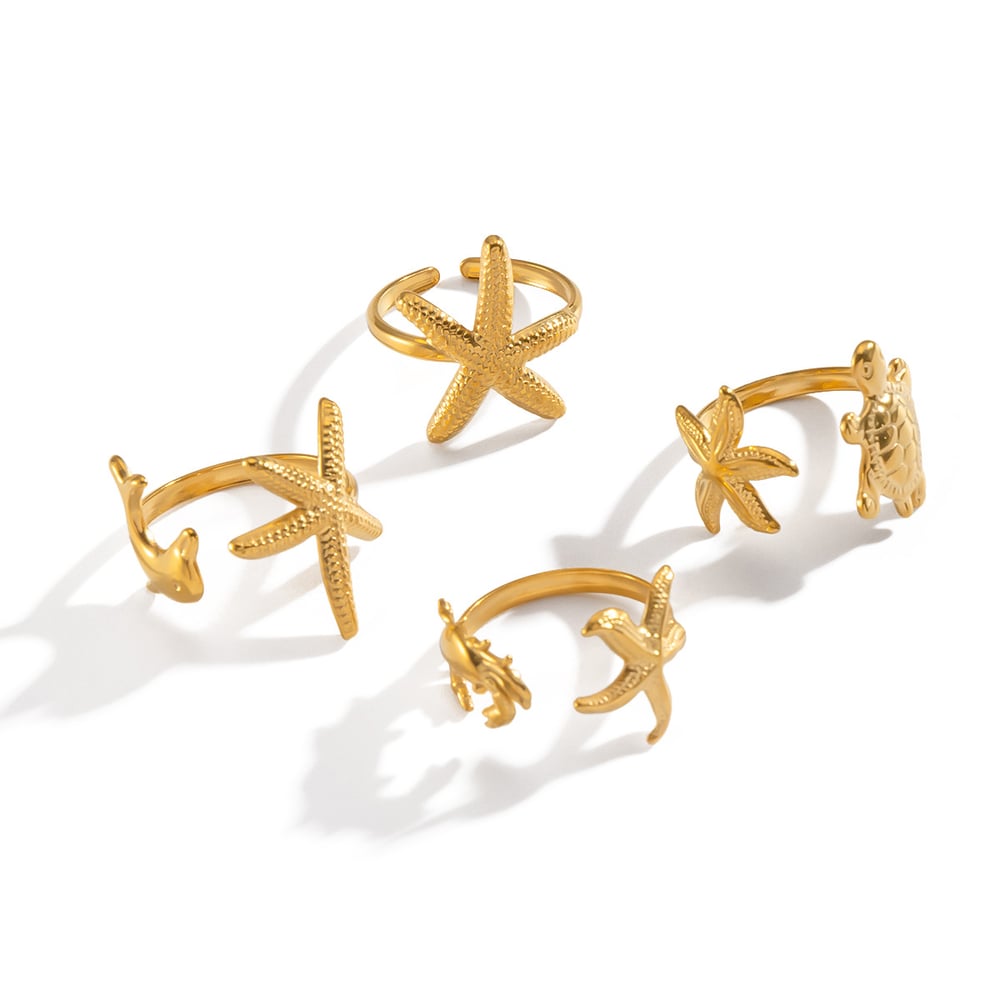 1 Stück Oceanic Edelstahl Goldfarben Statement Ring Bild5