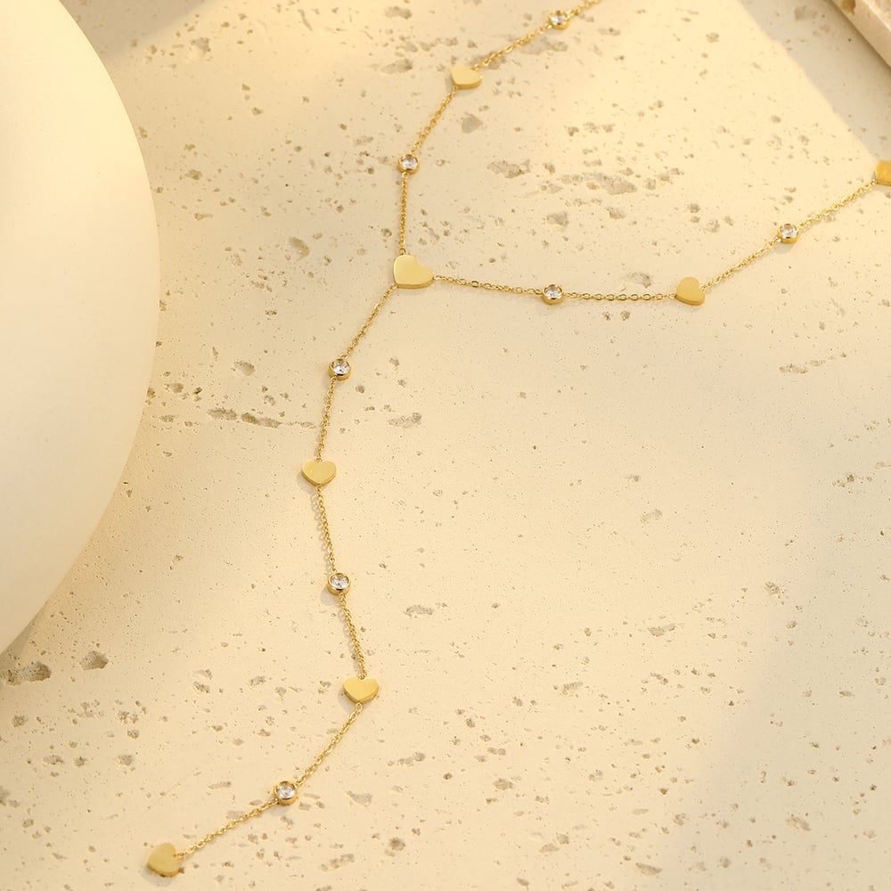 Collane a catena da donna in acciaio inossidabile color oro con motivo a cuore dolce h5Immagine3