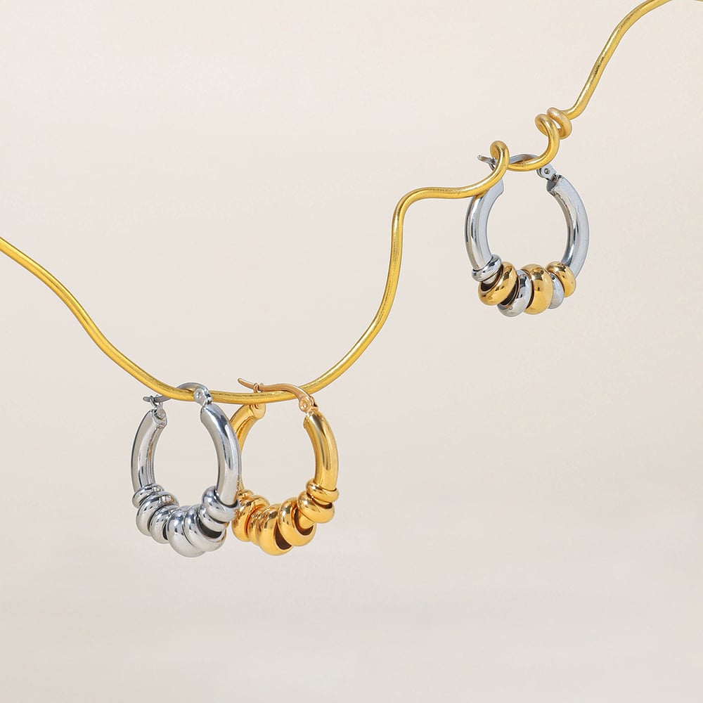 1 Pair Classic Mixed Color Stainless Steel Gold Color Women's Hoop Earrings h5Picture7