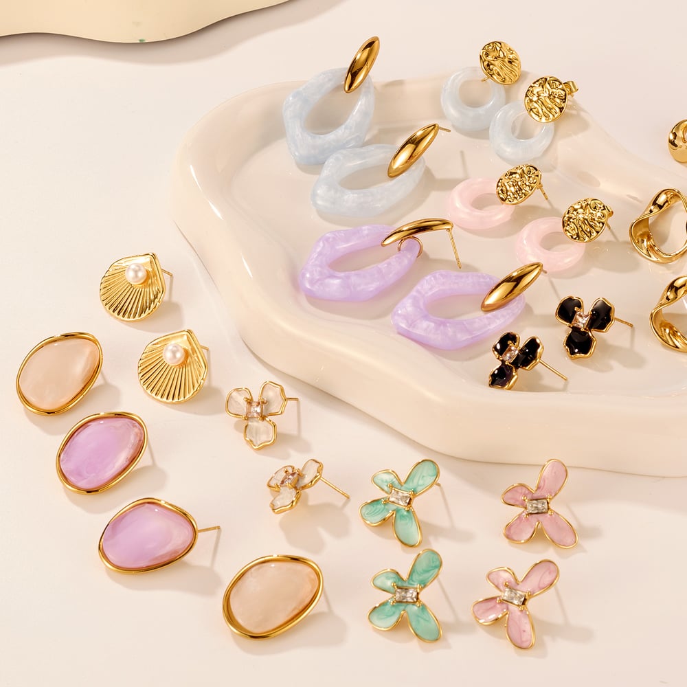 1 Paar Simple Series Tägliche geometrische Edelstahl Gold Farbe Damen Ohrring Sets Bild4