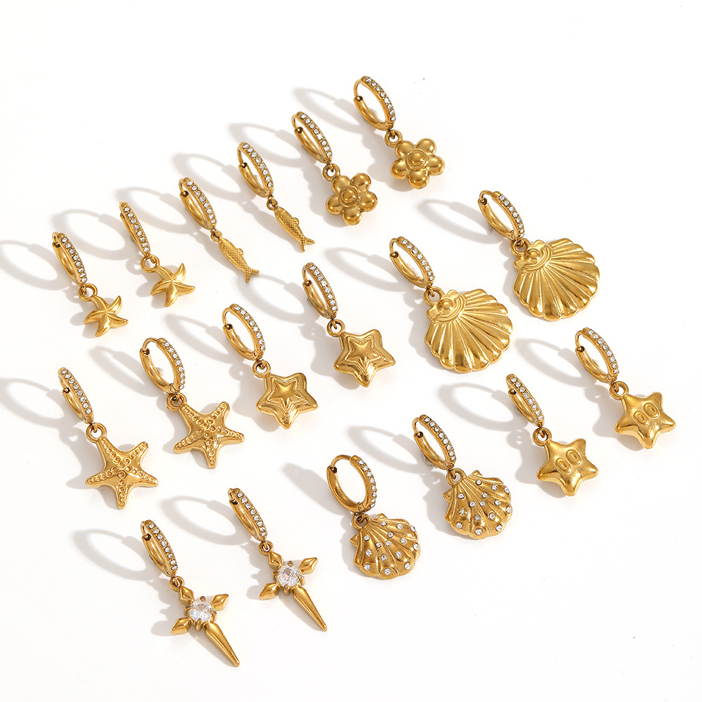 1 par de pendientes colgantes de acero inoxidable color dorado oceánico h5Imagen3