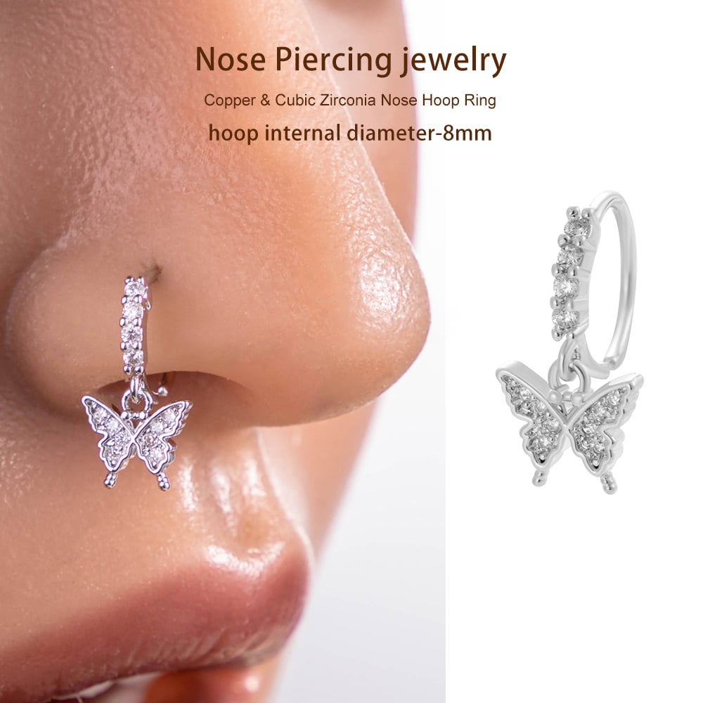 1 Piece Butterfly Copper Gold Color Zircon  Nose Stud Picture5