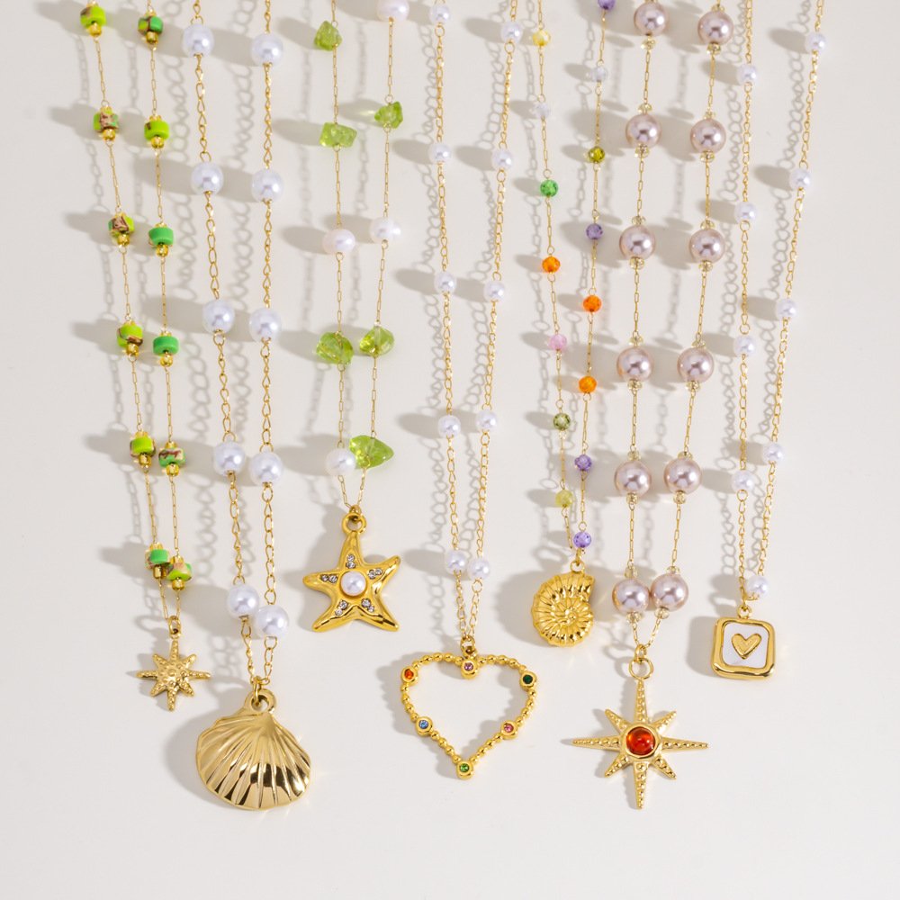 Romantic Series Elegant Star Stainless Steel Women's Beaded Necklaces h5Picture5