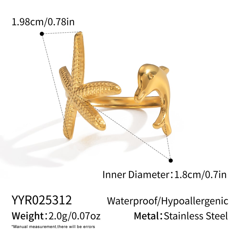 1 Stück Oceanic Edelstahl Goldfarben Statement Ring 