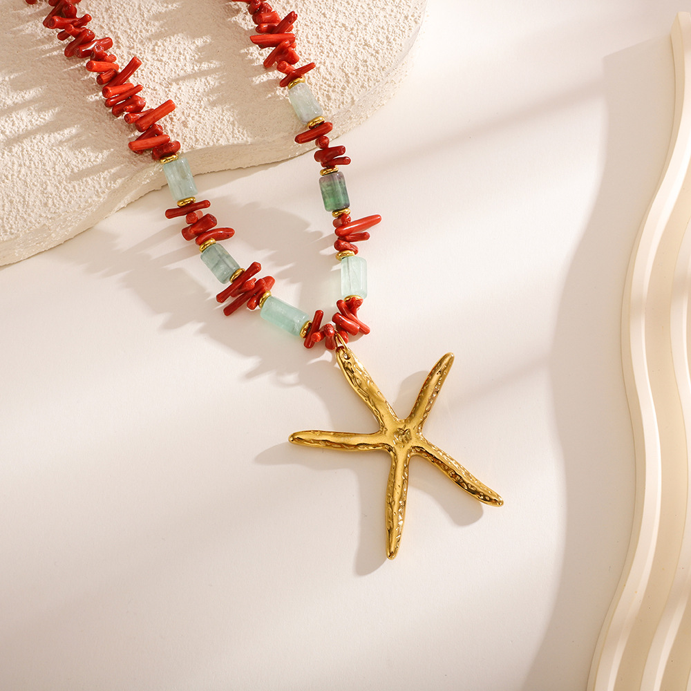1 Piece Star Stainless Steel Gold Color Natural Stone Women's Pendant Necklaces h5Picture3