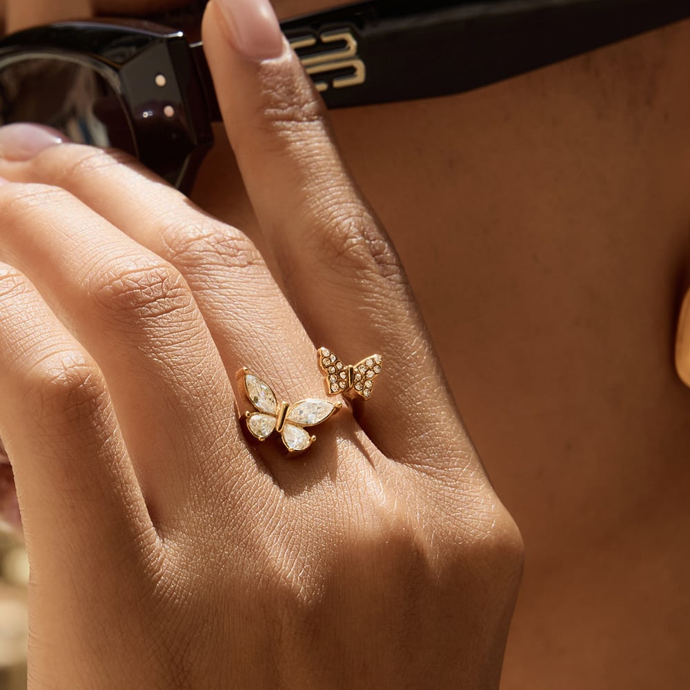 1 Piece Elegant Butterfly Stainless Steel Gold Color Statement Rings h5Picture4
