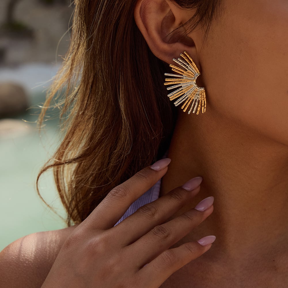 1 Pair Daily Sun Stainless Steel Gold Color Women's Stud Earrings h5Picture3