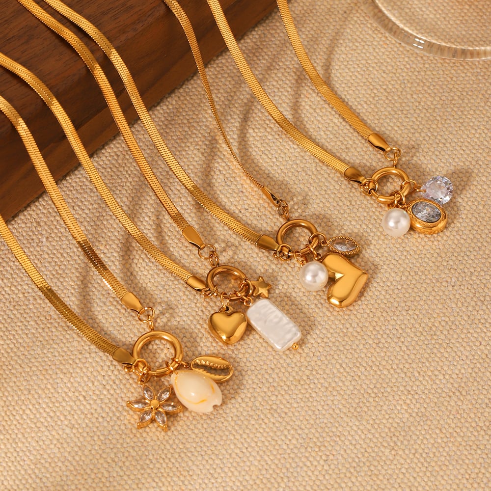 Einfache tägliche Blume Edelstahl Gold Farbe Perle Damen Anhänger Halsketten Bild6