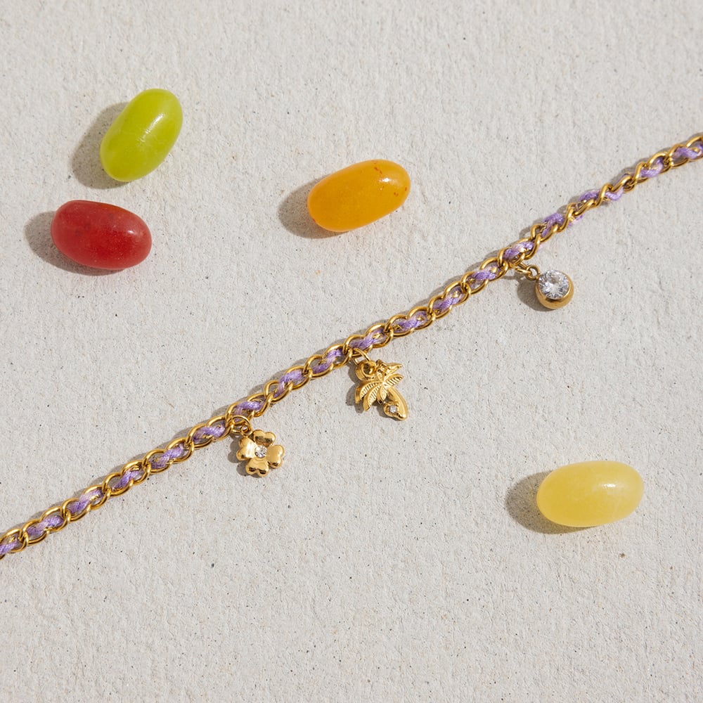 1 Piece Daily Purple Coconut Palm Stainless Steel Gold Color Women's Charm Bracelets Picture6