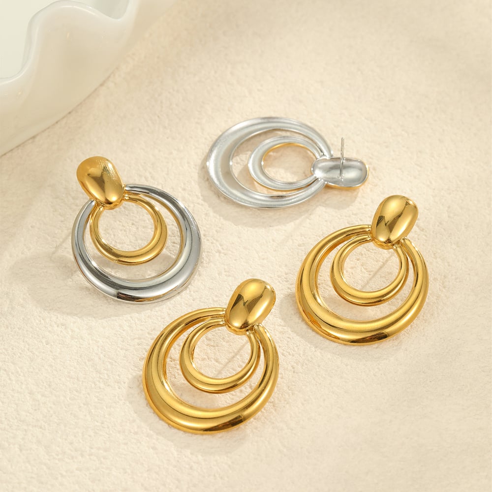 Boucles d'oreilles créoles simples en acier inoxydable de couleur or pour femme h5Image2