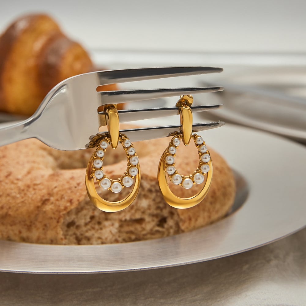 1 Pair Classic Series Retro Droplet Stainless Steel Gold Color Women's Drop Earrings h5Picture4