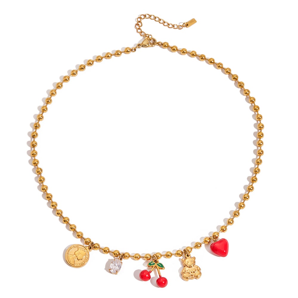 1 Piece Natural Cherry Stainless Steel Gold Color Women's Pendant Necklaces