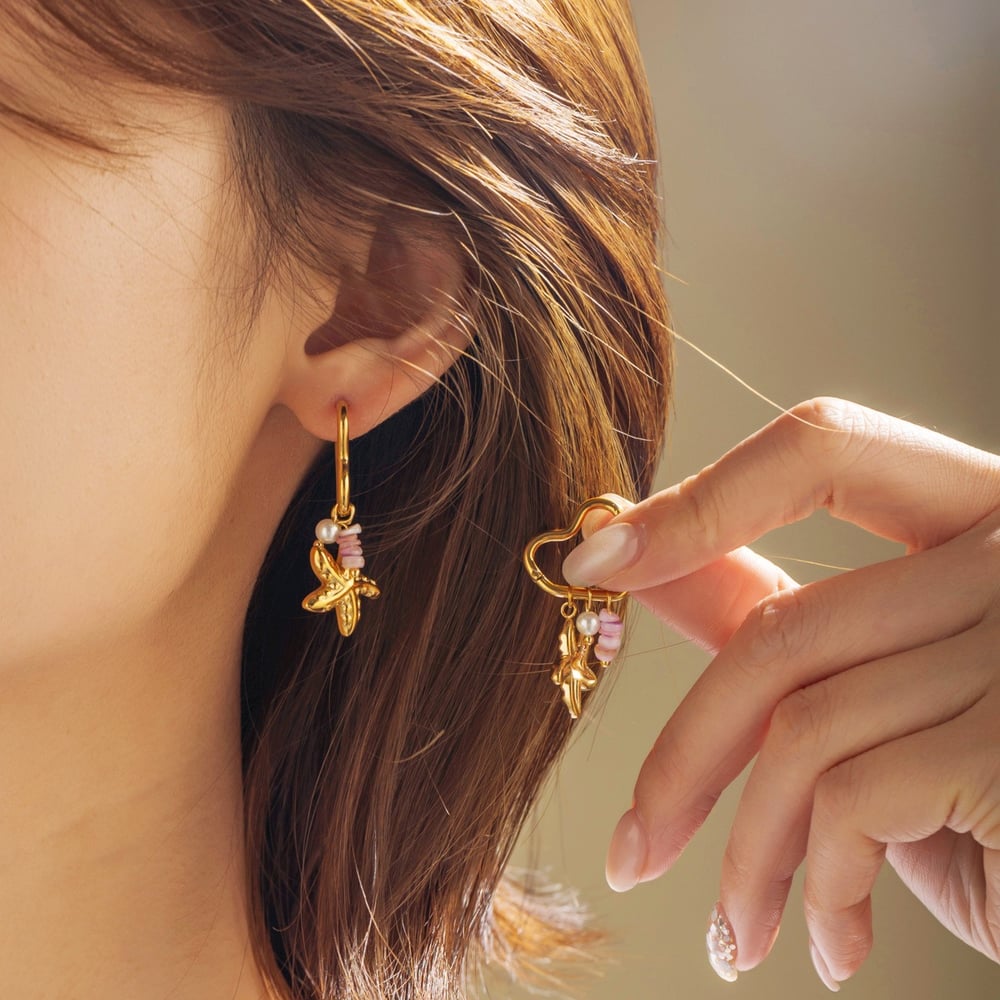 1 Paar Oceanic Edelstahl Gold Farbe DIY Tropfen Ohrringe h5Bild5