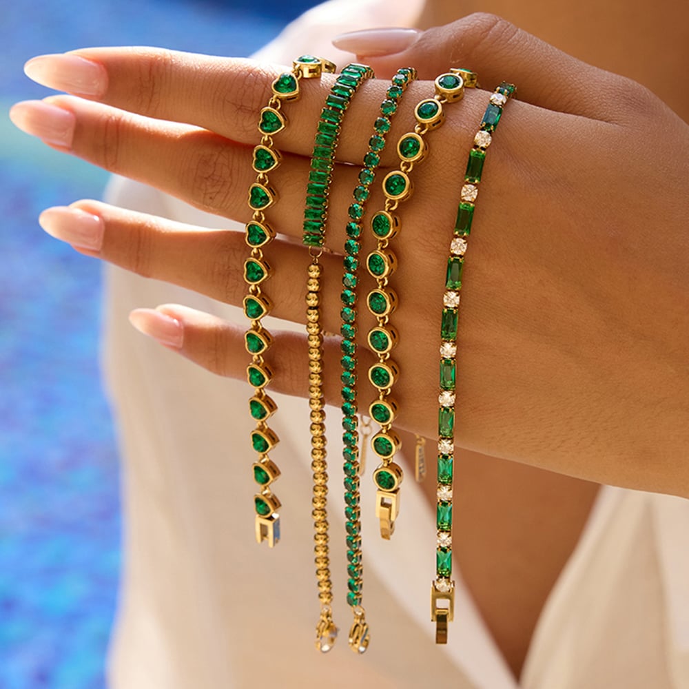 1 Piece Luxurious Series Retro Green Stainless Steel Gold Color Women's Chain Bracelets Picture2