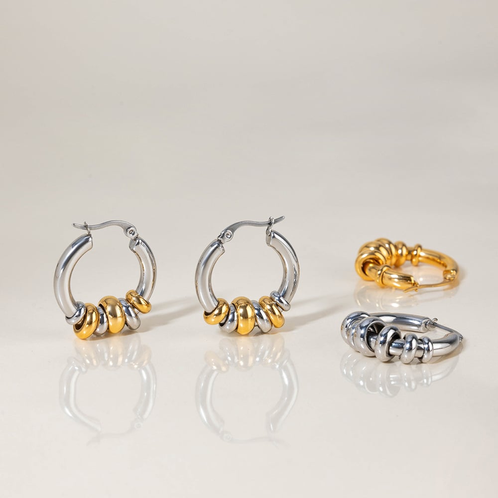 1 Pair Classic Mixed Color Stainless Steel Gold Color Women's Hoop Earrings h5Picture6