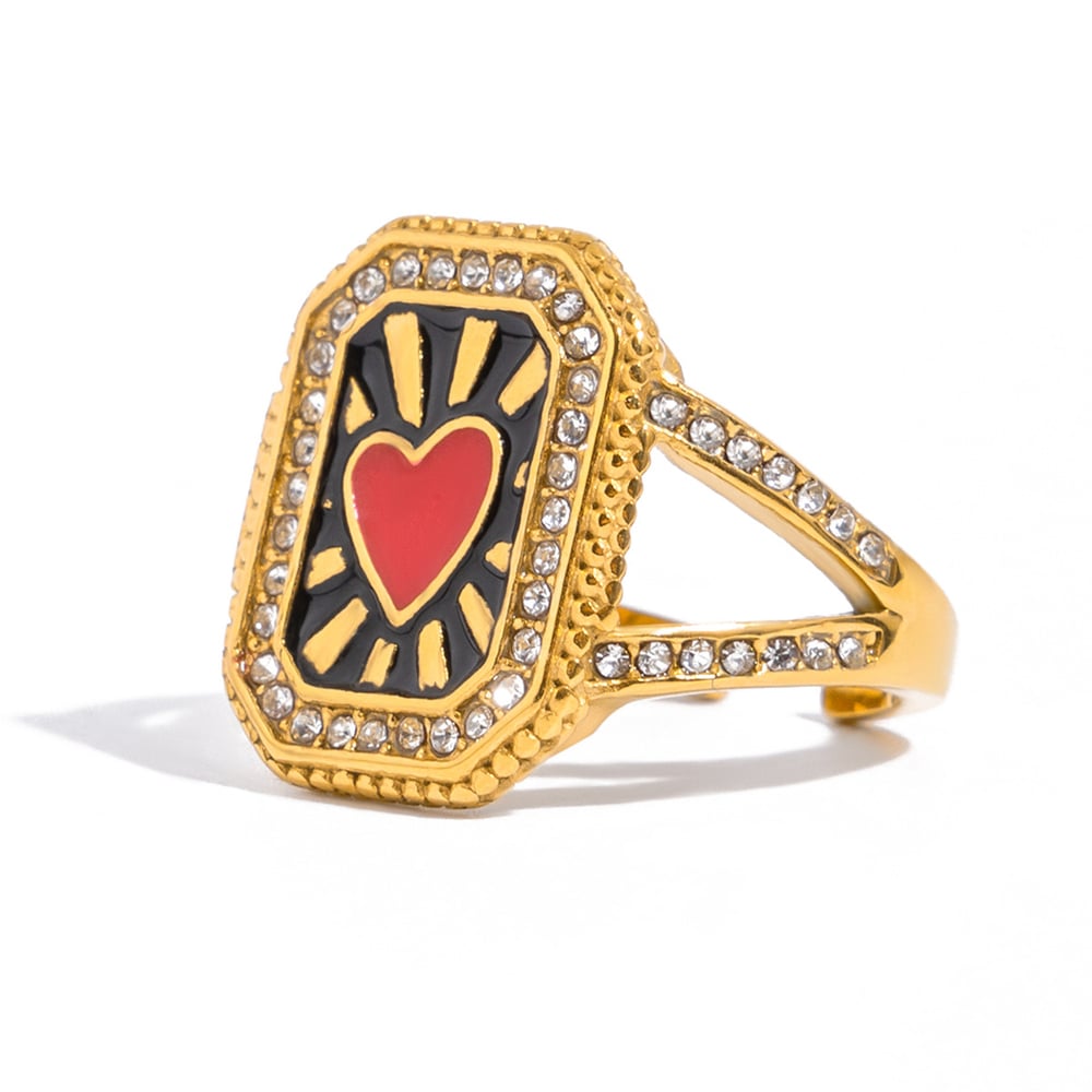 1 Piece Personality Rectangular Stainless Steel Gold Color Statement Rings