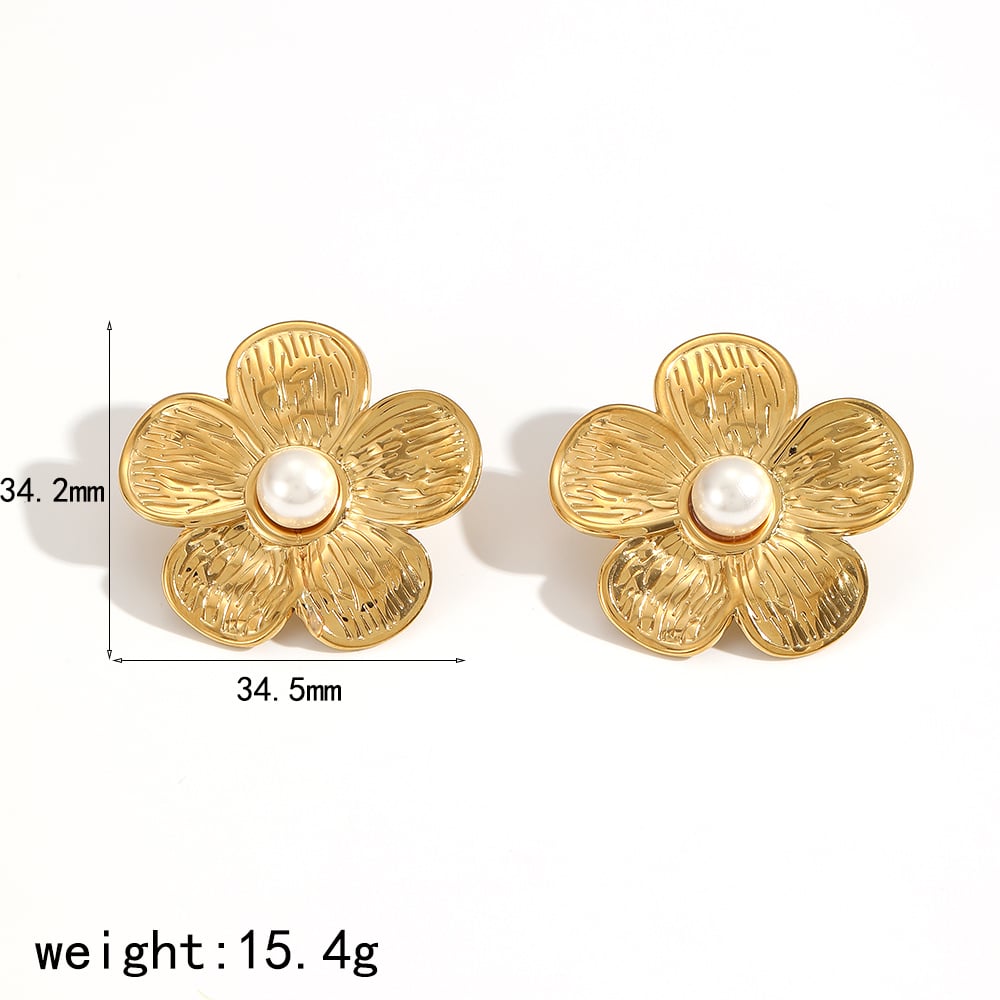 1 Pair Ins Style Flower Stainless Steel  Gold Color Earrings 