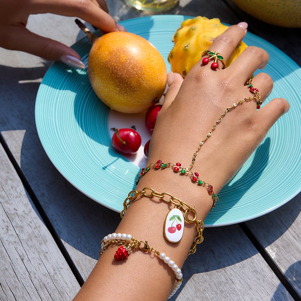 1 bracelet à breloques pour femme en acier inoxydable couleur or, motif fruits mignons et vifs h5Image2