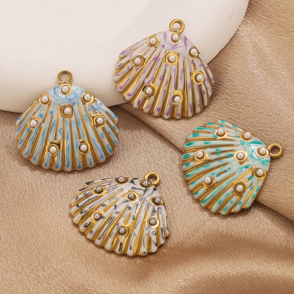 1 Piece Colorful Shell Stainless Steel Gold Color Women's Pendants Picture3