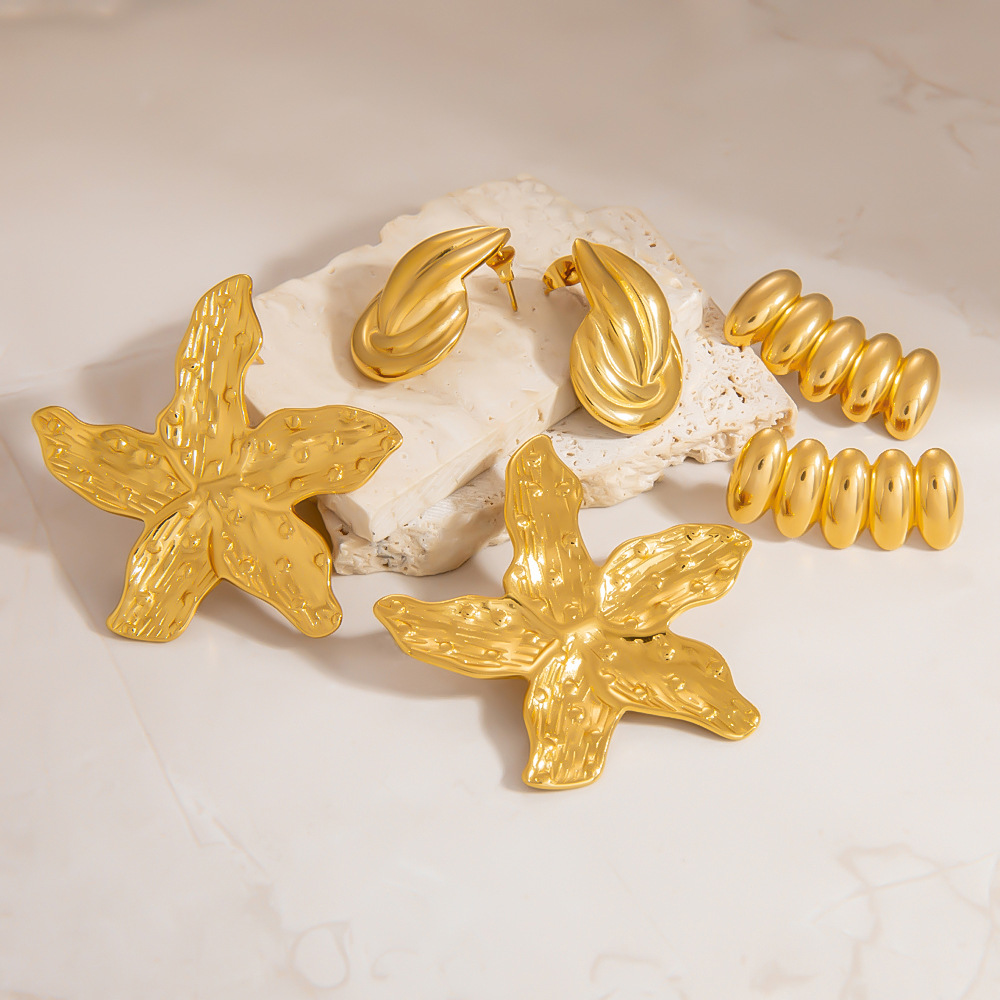 Geometric Stainless Steel Gold Color Natural Stone Women's Stud Earrings h5Picture3