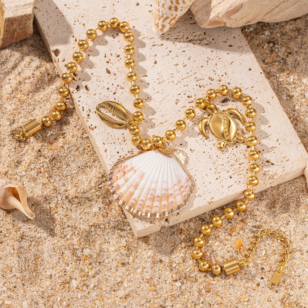 1 Piece Shell Stainless Steel Gold Color Pendant Necklaces h5Picture4