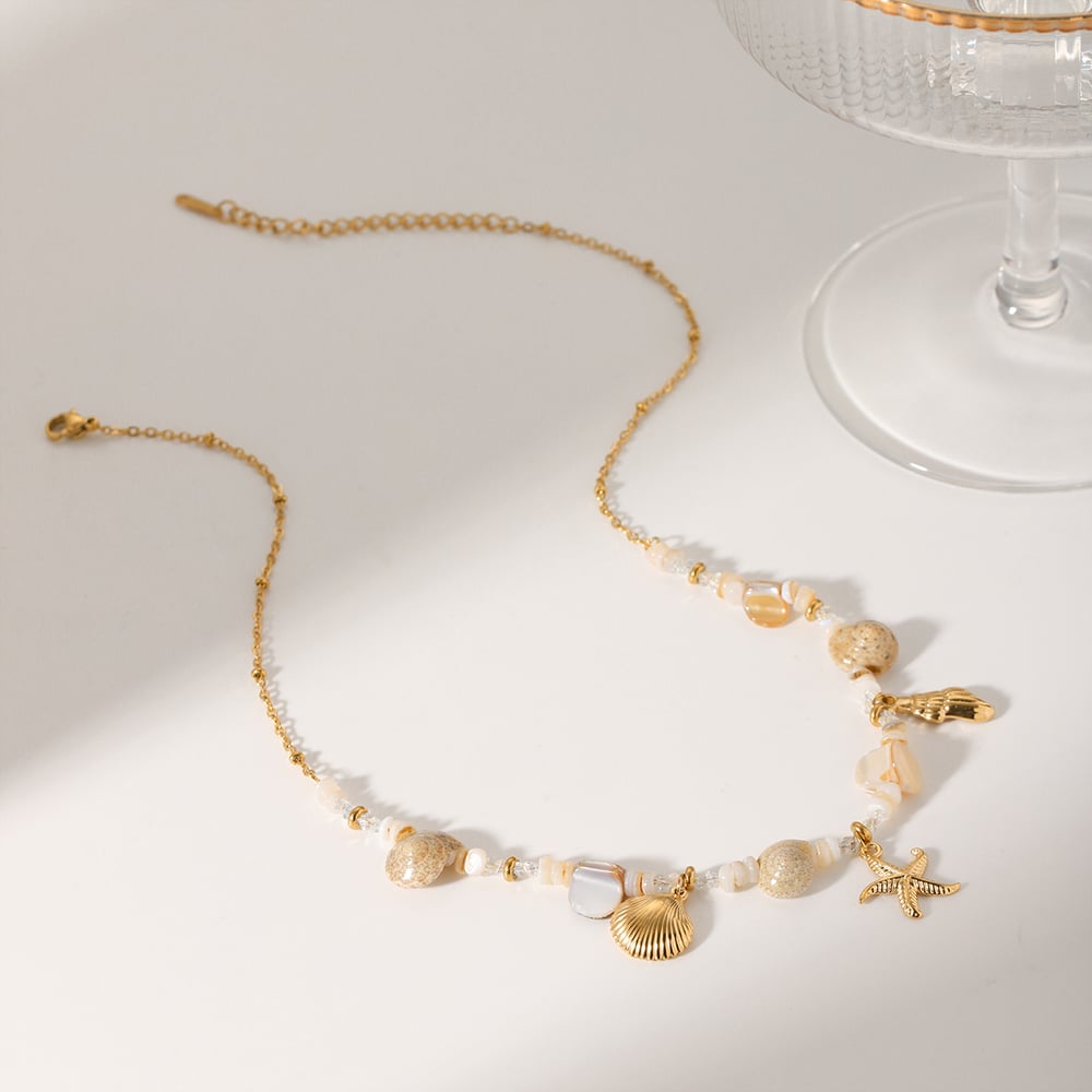 Einfache Urlaubsschildkröte Edelstahl Goldfarbene Muschel Damen Anhänger Halsketten Bild6