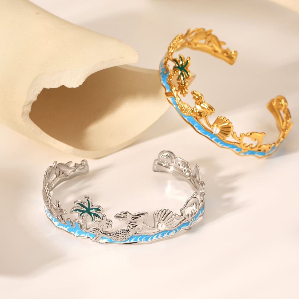 Vacation Turtle Stainless Steel  Gold Color Pearl Statement Rings Picture7