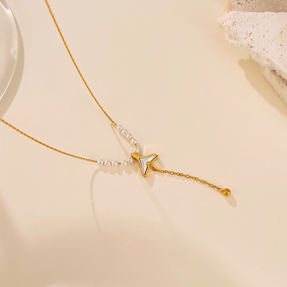 Collana con ciondolo a forma di coda di pesce in acciaio inossidabile color oro, da donna, serie semplice, 1 pezzo h5Immagine3