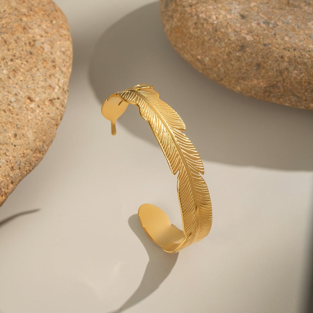 1 Piece Leaf Shape Stainless Steel Gold Color Cuff Bracelet h5Picture3