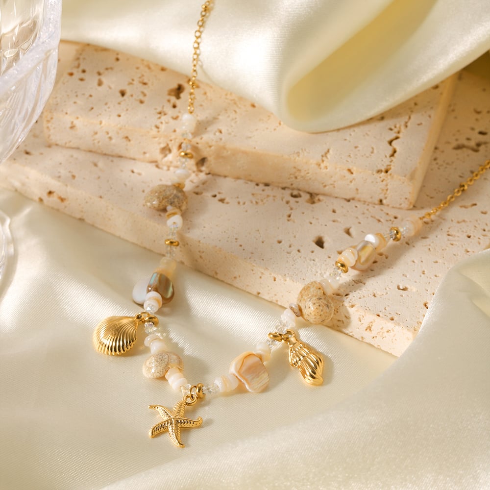 Einfache Urlaubsschildkröte Edelstahl Goldfarbene Muschel Damen Anhänger Halsketten Bild7