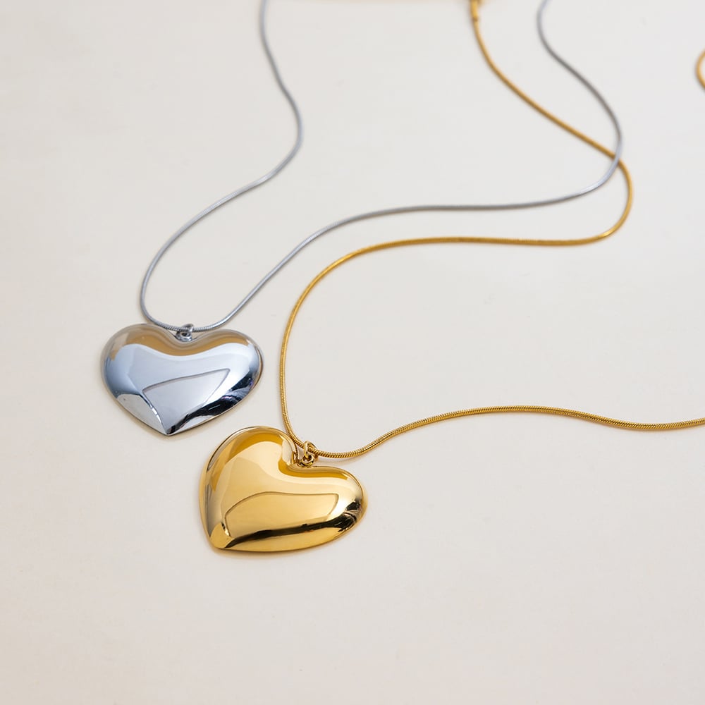 1 Piece Classic Big Heart Stainless Steel Gold Color Women's Pendant Necklaces h5Picture5