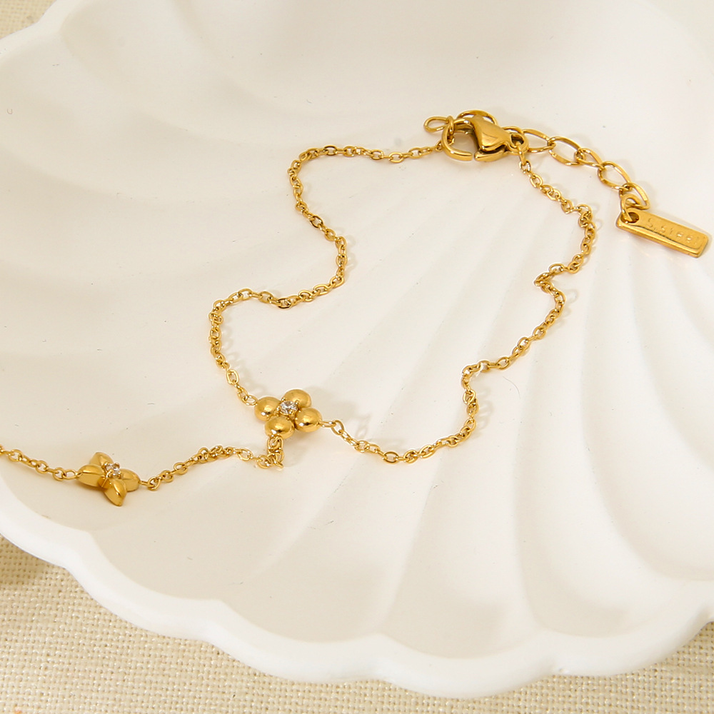 1 Piece Flower Stainless Steel Gold Color Finger-connected Bracelet h5Picture3