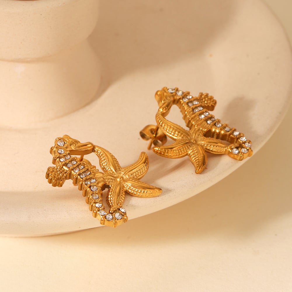 Einfache Tier Edelstahl Gold Farbe Zirkon frauen Stud Ohrringe Bild5