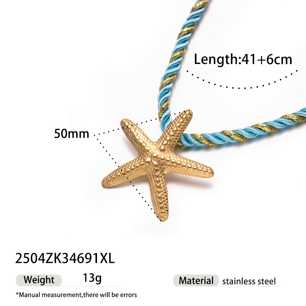 1 Piece Starfish Stainless Steel Gold Color Pendant Necklaces