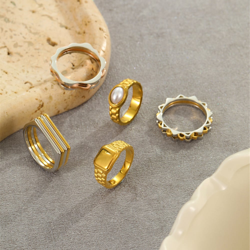 1 Pair Simple Series Daily Mixed Color Stainless Steel Gold Color  Rings h5Picture2