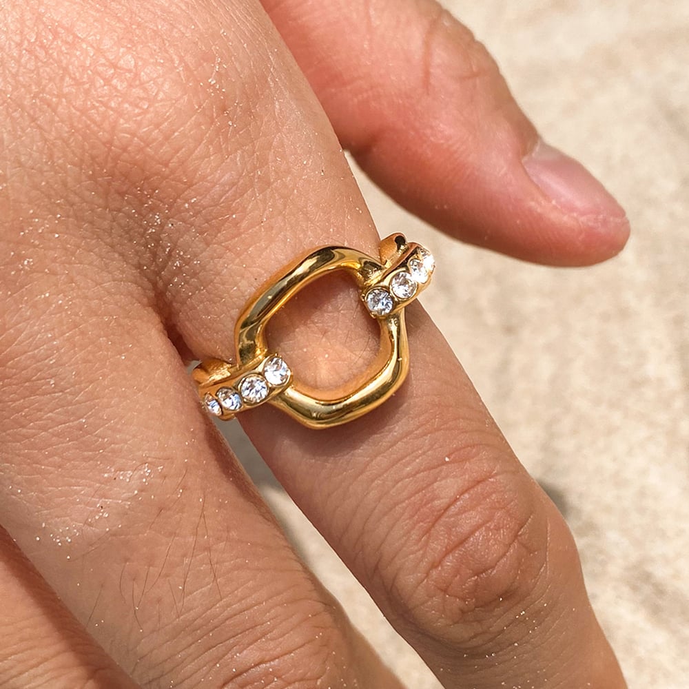 1 Pair Luxurious Series Stainless Steel Gold Color Women's Gemstone Rings h5Picture4
