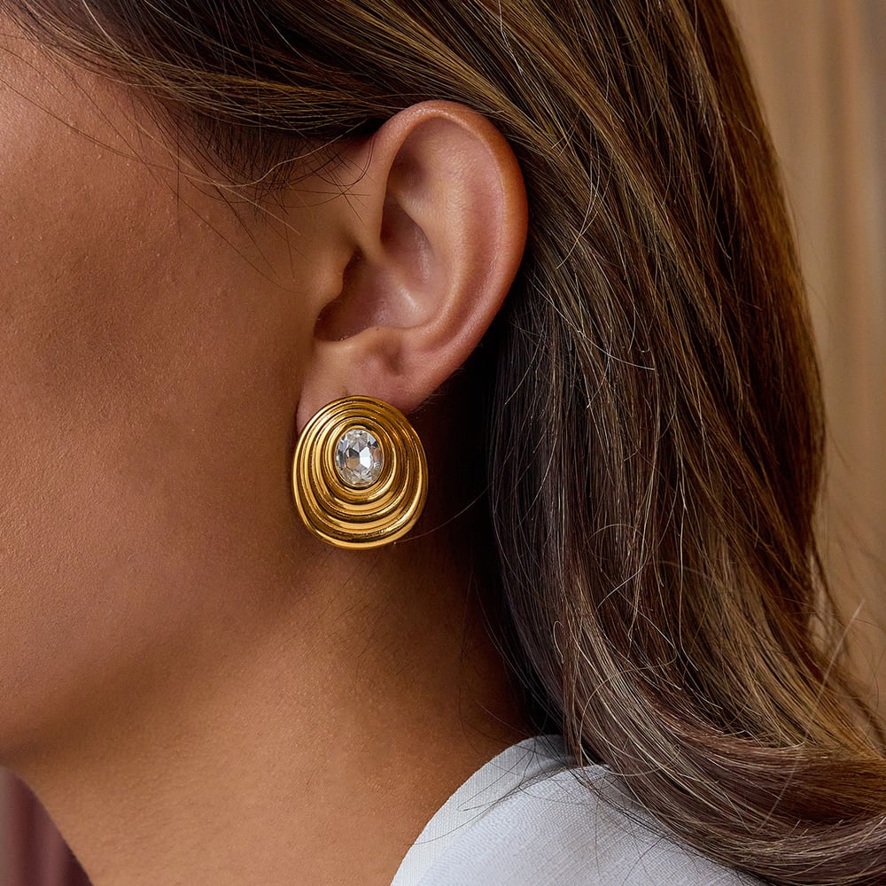 1 Pair Classic Series Retro Spiral Stainless Steel Gold Color Women's Stud Earrings h5Picture4