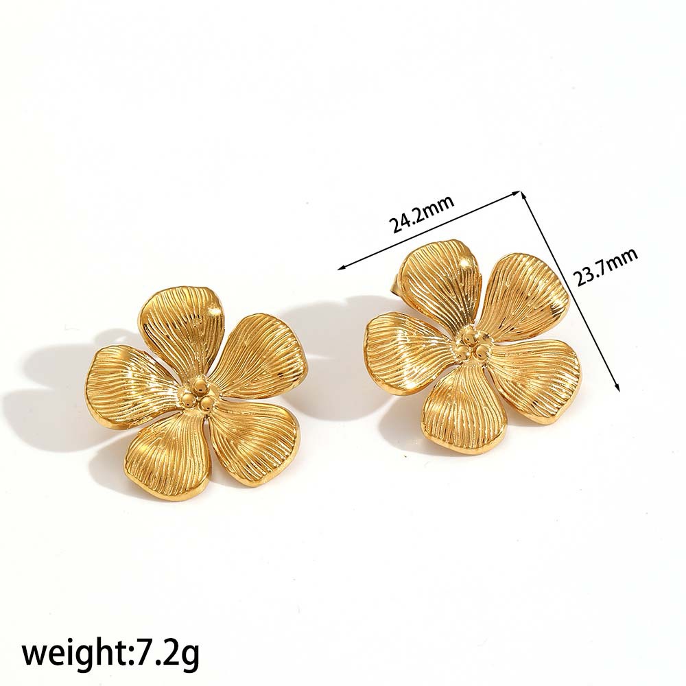 1 Pair Retro Flower Stainless Steel Gold Color Stud Earrings