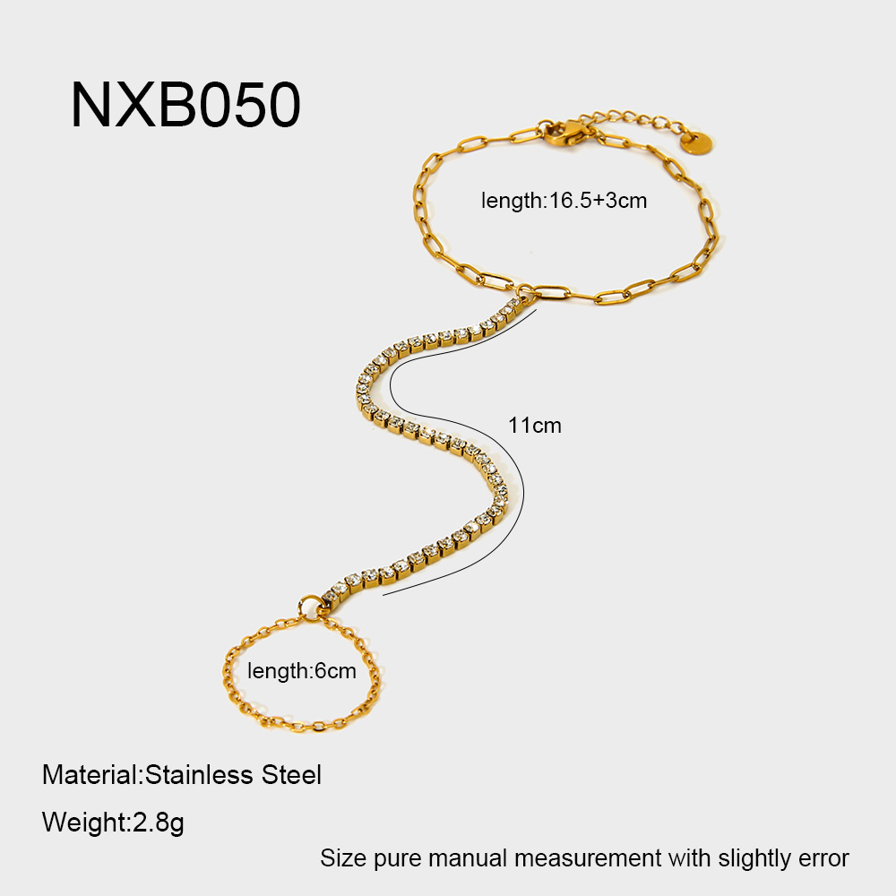 1 Piece Stainless Steel Gold Color Zircon Finger-connected Bracelet