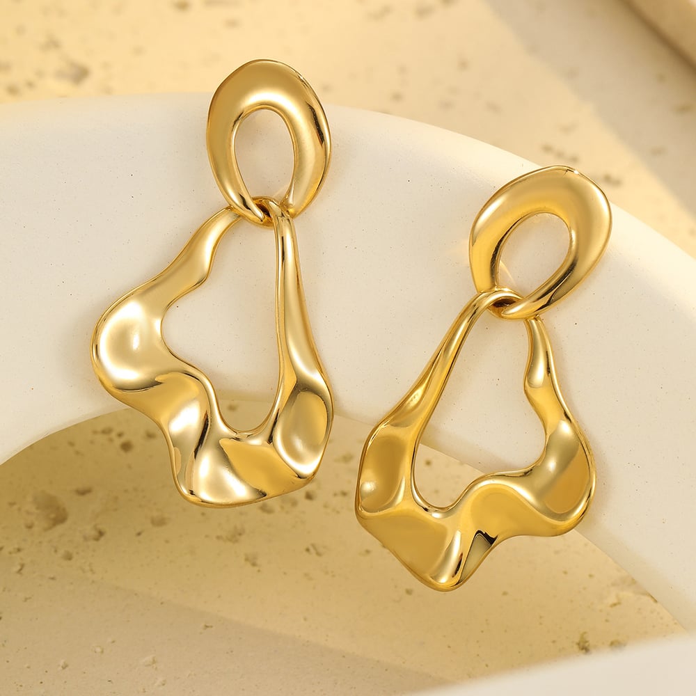 Zarif Geometrik Paslanmaz Çelik Altın Rengi Kadın Sarkan Küpe Resim3