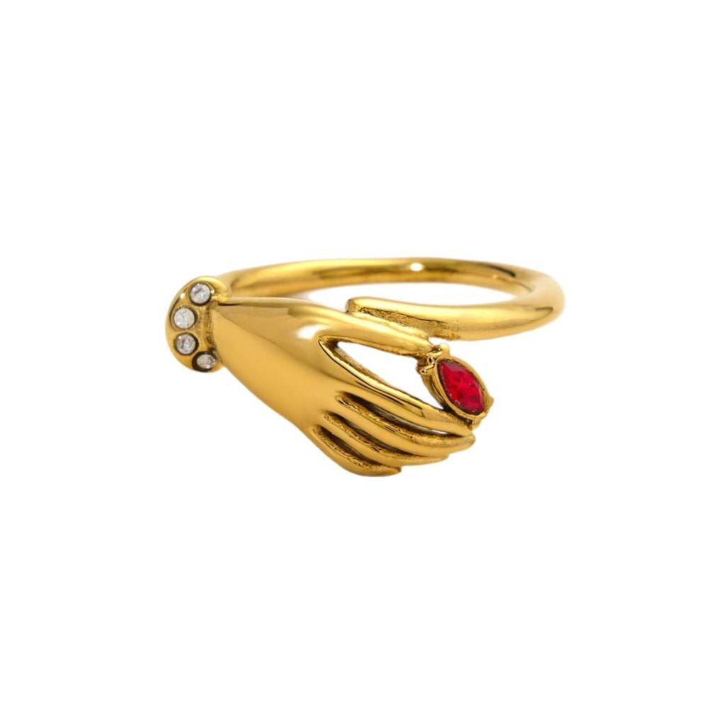 Anelli da donna in acciaio inossidabile color oro con pietre preziose, serie lussuosa, 1 pezzo h5Immagine5