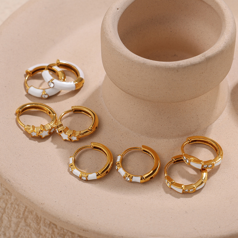 1 Pair Stainless Steel Gold Color Hoop Earrings h5Picture2