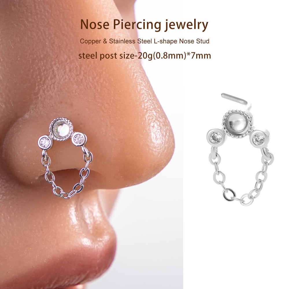 1 Piece Copper Gold Color Zircon  Nose Stud Picture5