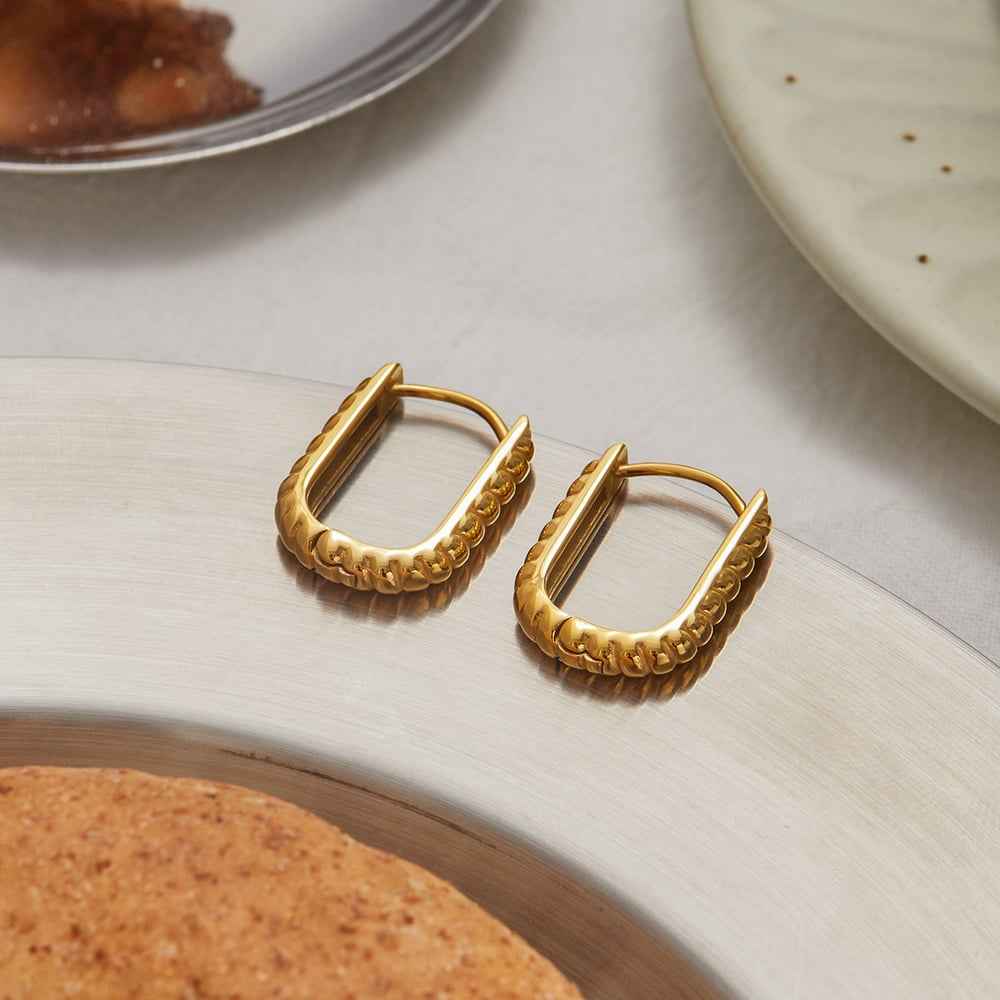 1 Pair Rectangular Stainless Steel Gold Color Women's Hoop Earrings h5Picture7