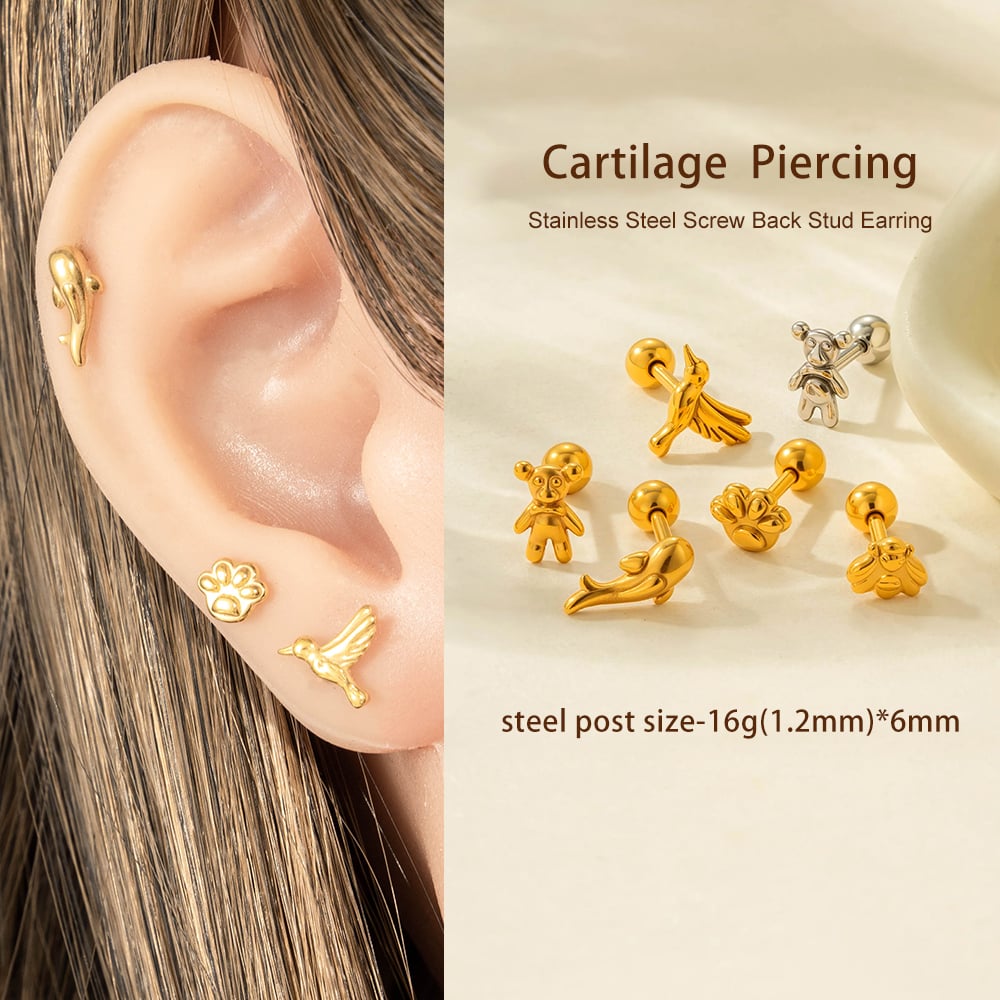 1 Piece Stainless Steel Gold Color Piercings Earring h5Picture5