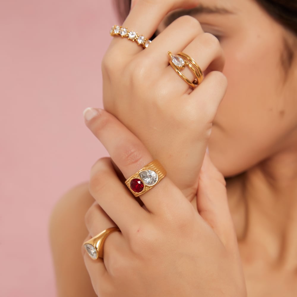 1 stuk luxe serie retro druppel roestvrij staal goudkleurige dames edelsteen ringen h5Afbeelding4