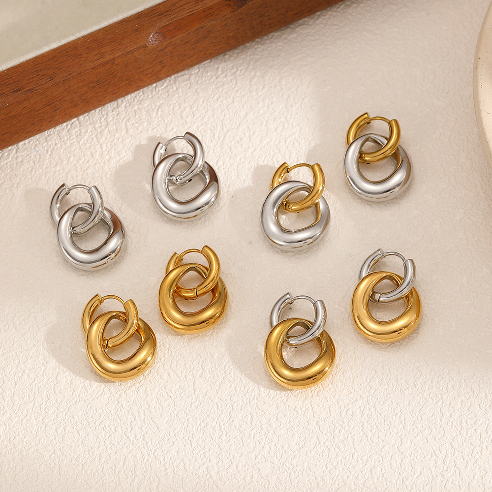 1 Pair Classic Stainless Steel Mixed Color Drop Earrings Picture2