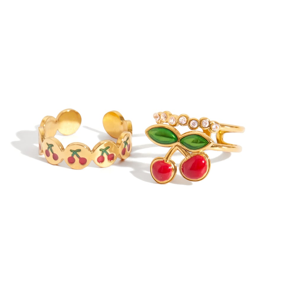 1 Piece Cherry Stainless Steel Gold Color Statement Rings h5Picture10