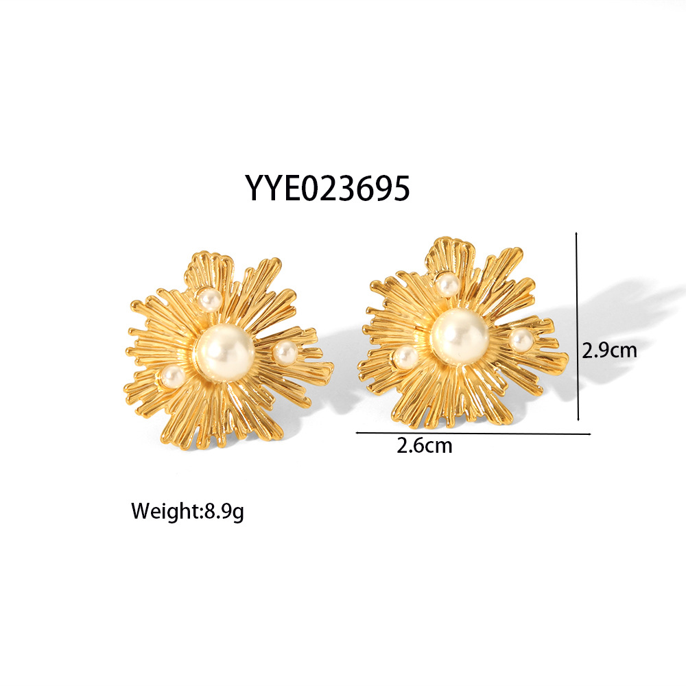 Elegant Flower Stainless  Steel Gold Color Earring Set 