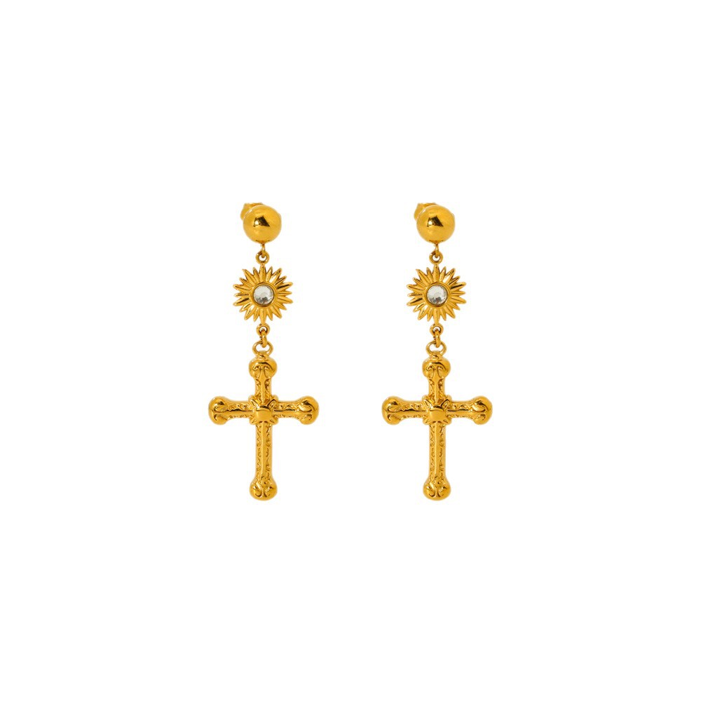 Classic Series Retro Cross Stainless Steel  Women's Stud Earrings h5Picture5